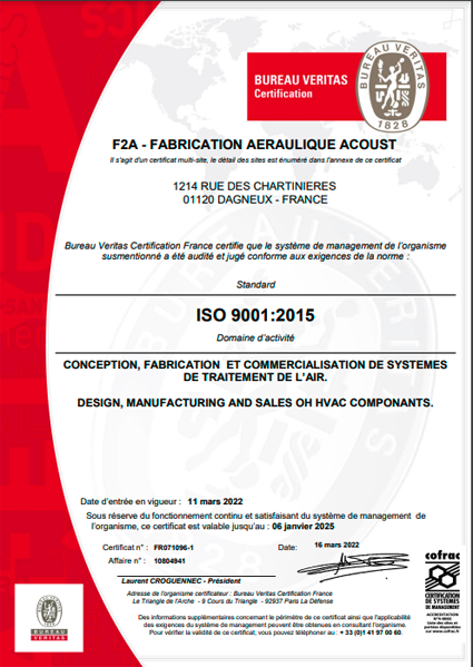 Certificat ISO 9001 - F2A